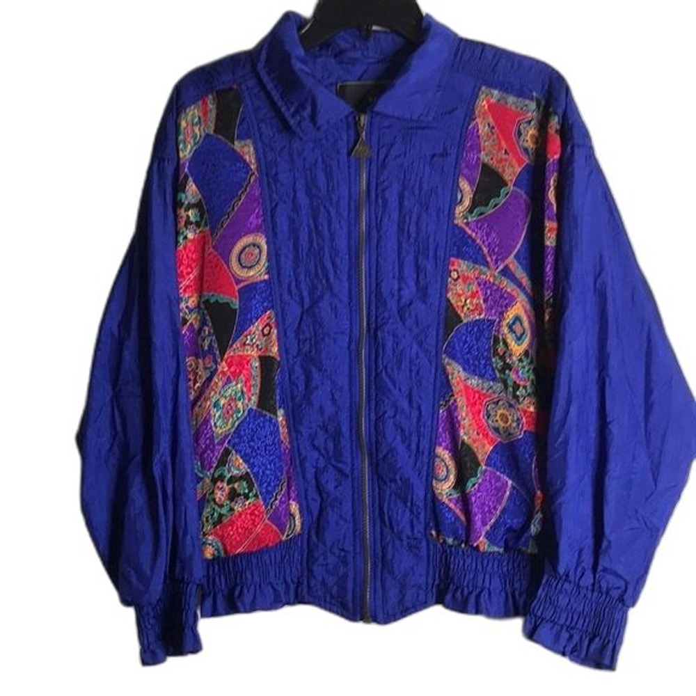 Casual Isle Windbreaker Women's Bright Multi-Color‎ Print Nylon Jacket Small PS